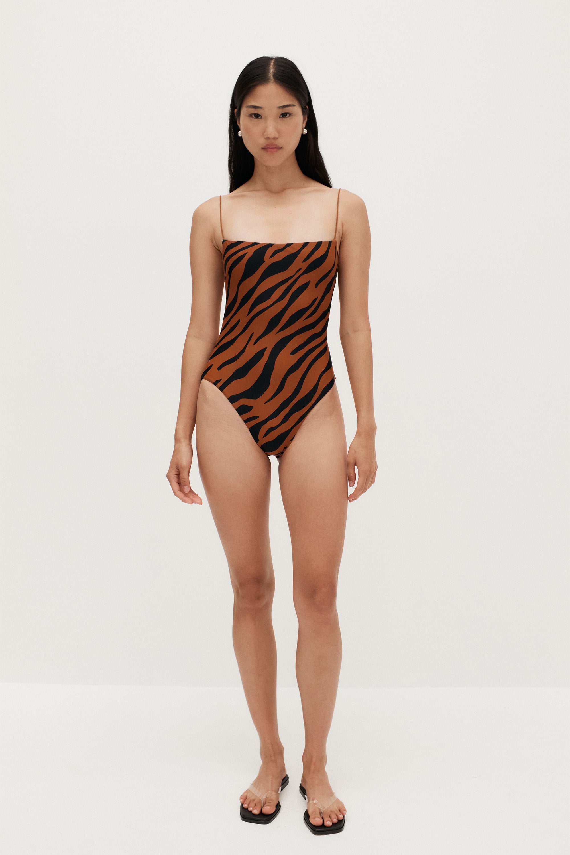 Fine Strap One Piece | Brown Zebra