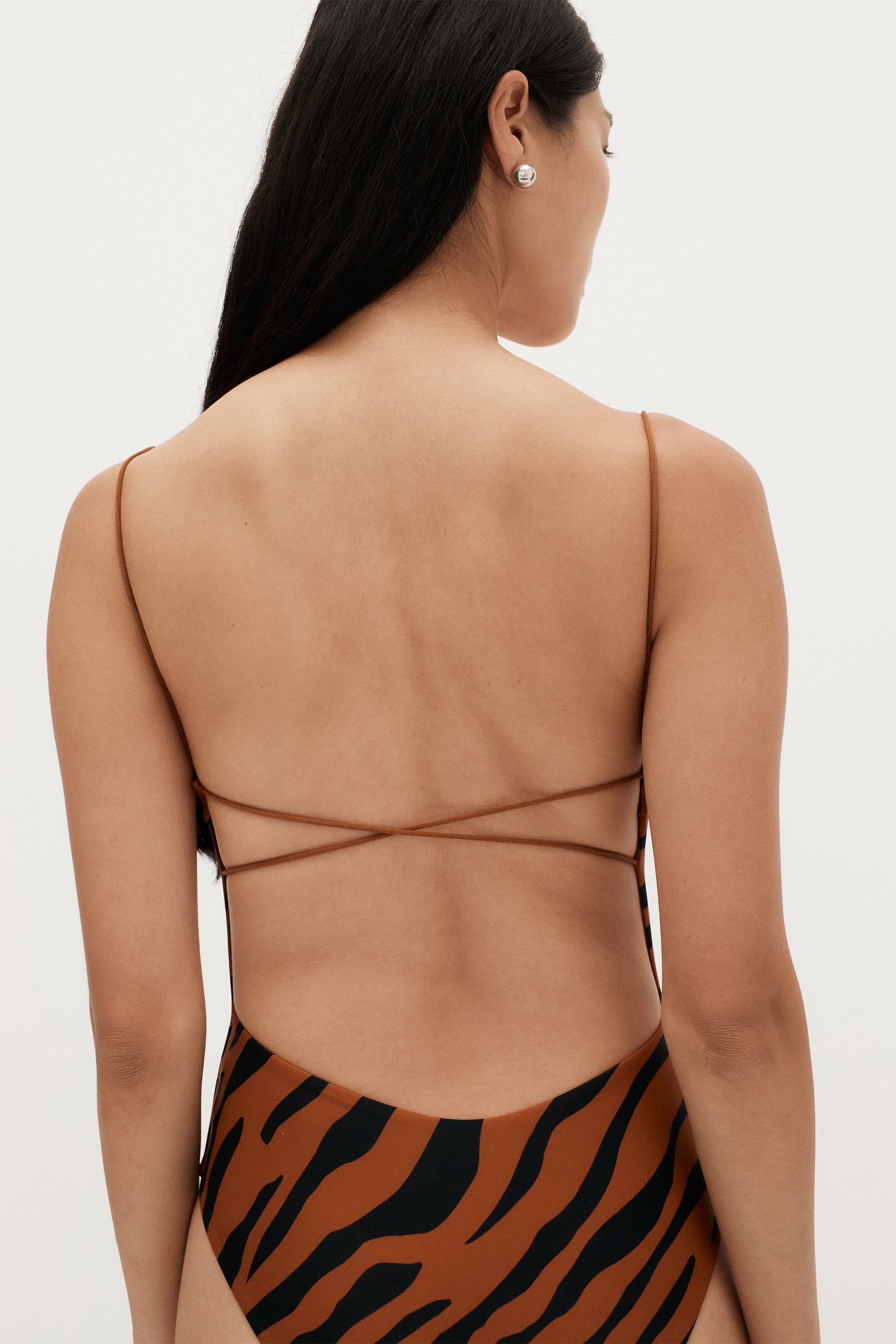 Fine Strap One Piece | Brown Zebra