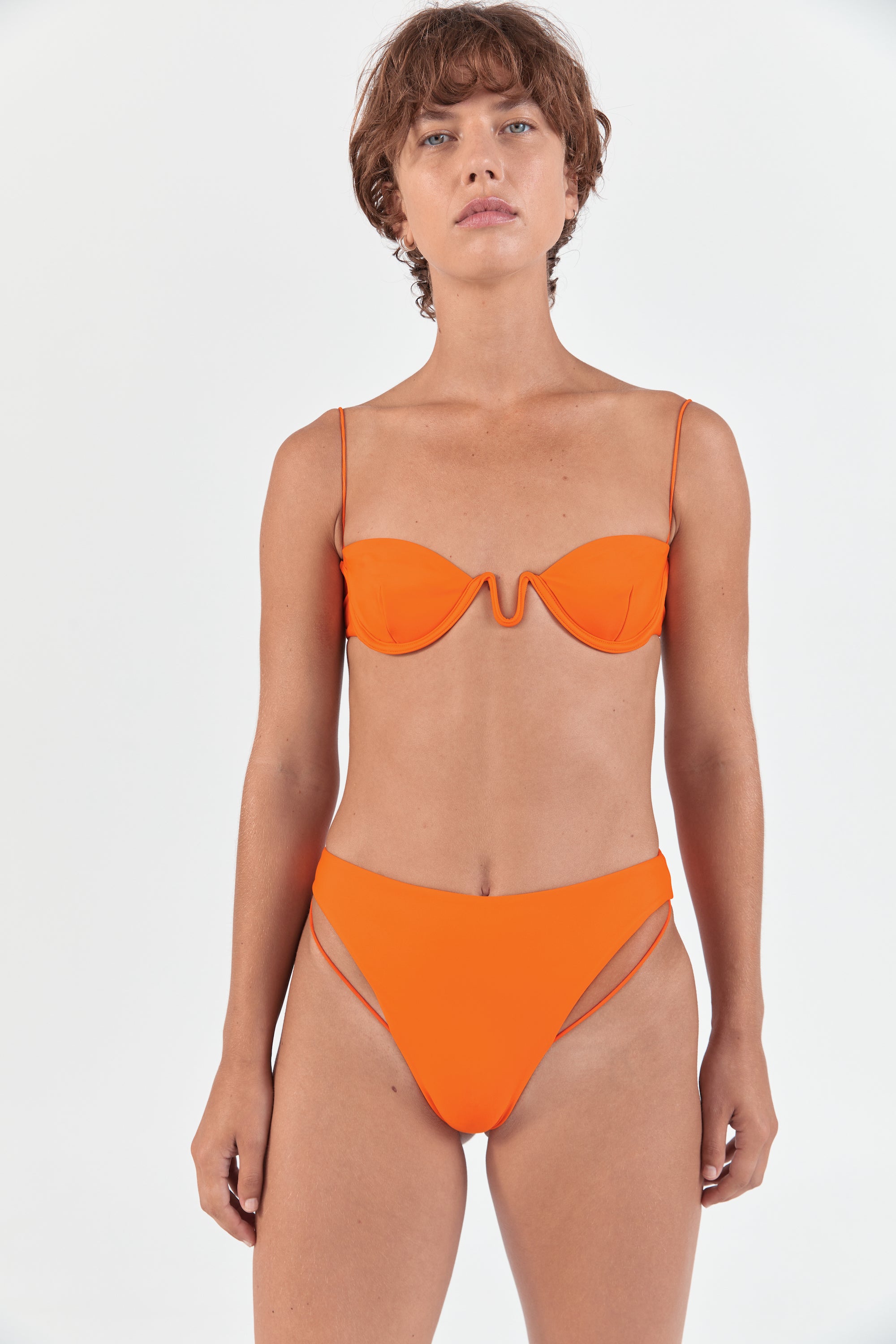 Fine Strap High Waist Bottom | Bright Orange