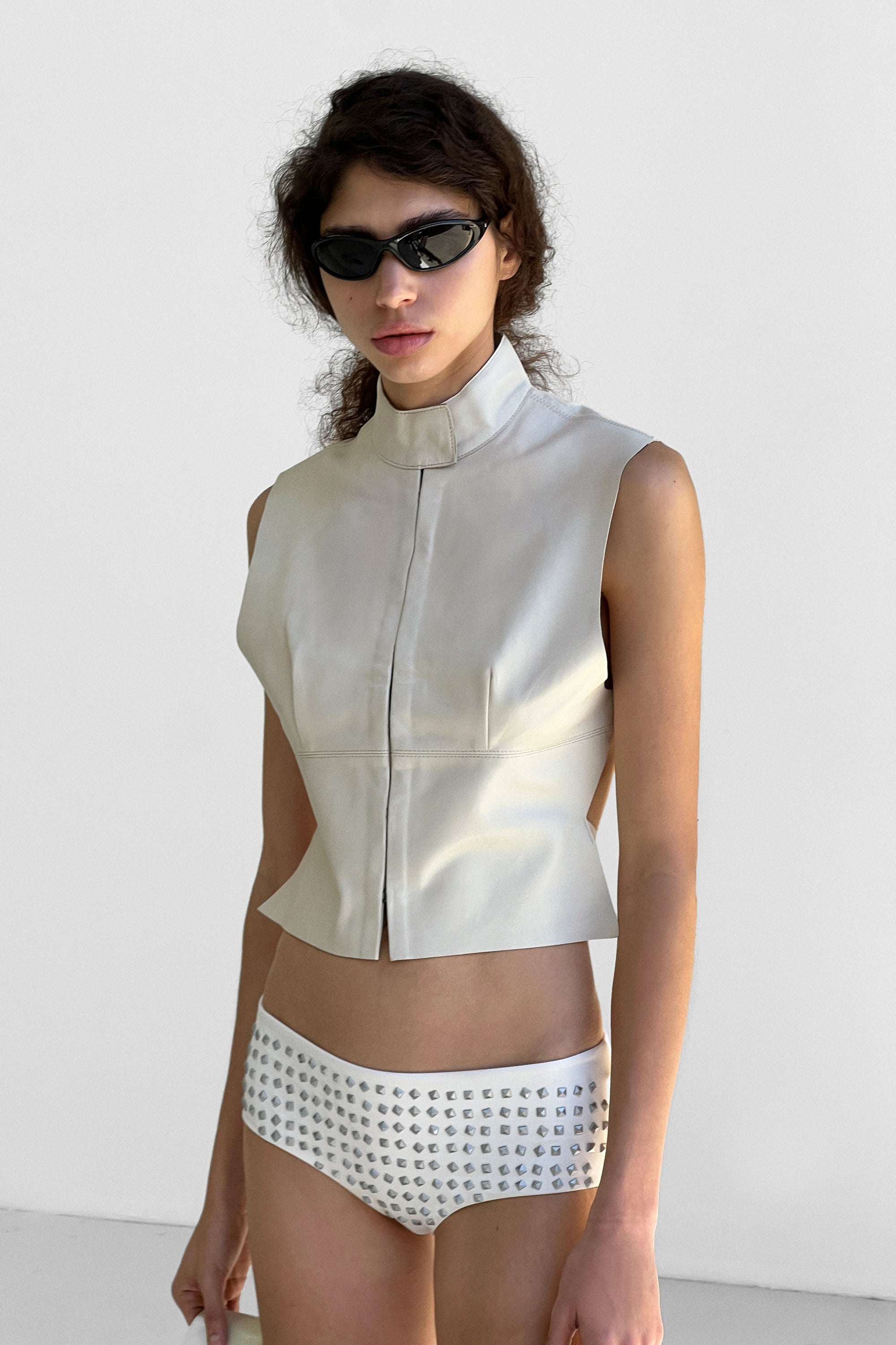 Low Waist Studded Swim Shorts | Ecru