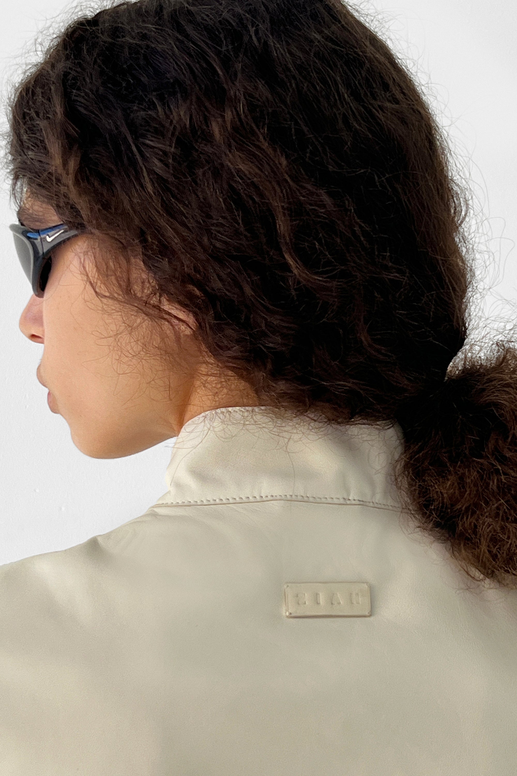 High Collar Leather Top | Ecru