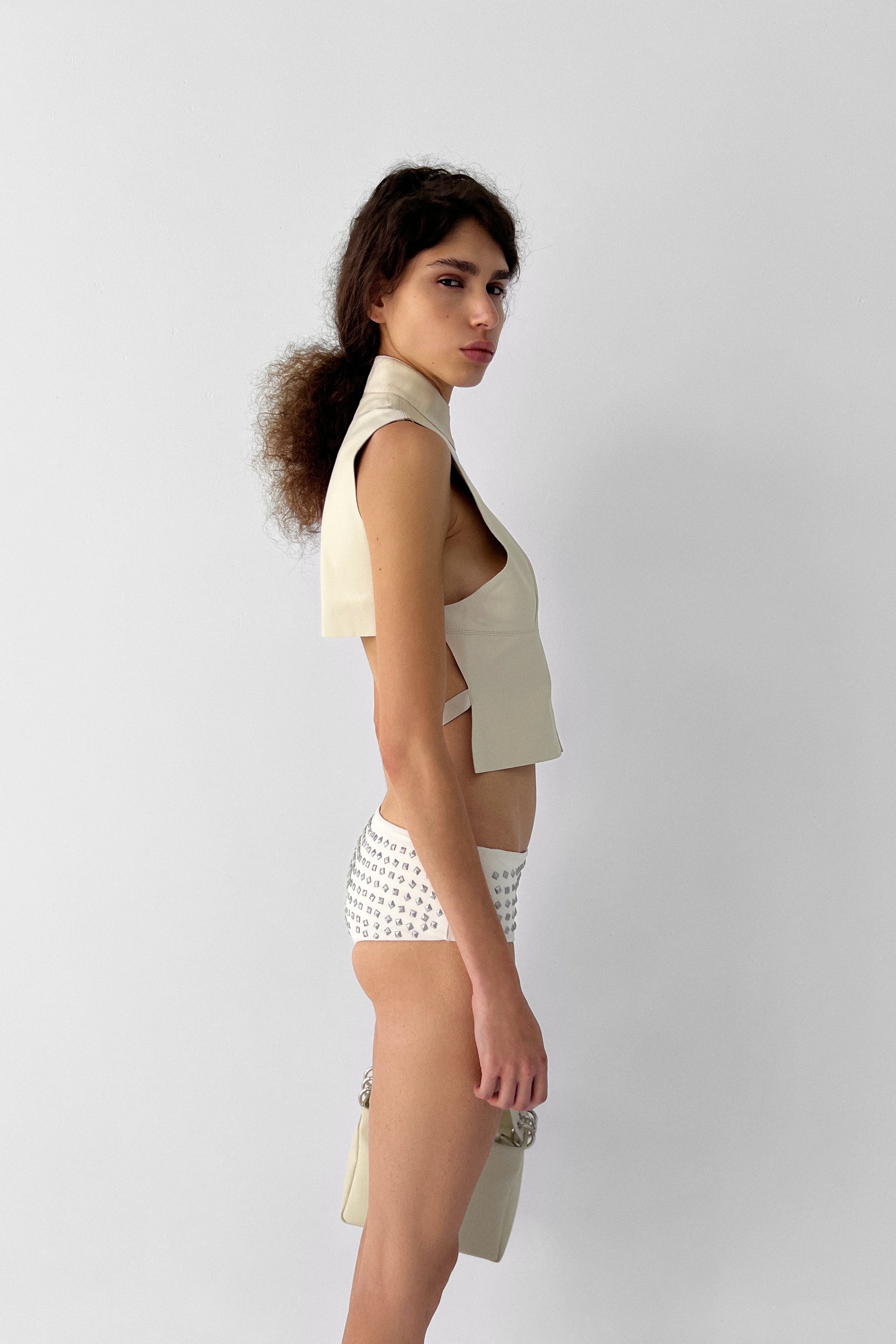 Low Waist Studded Swim Shorts | Ecru