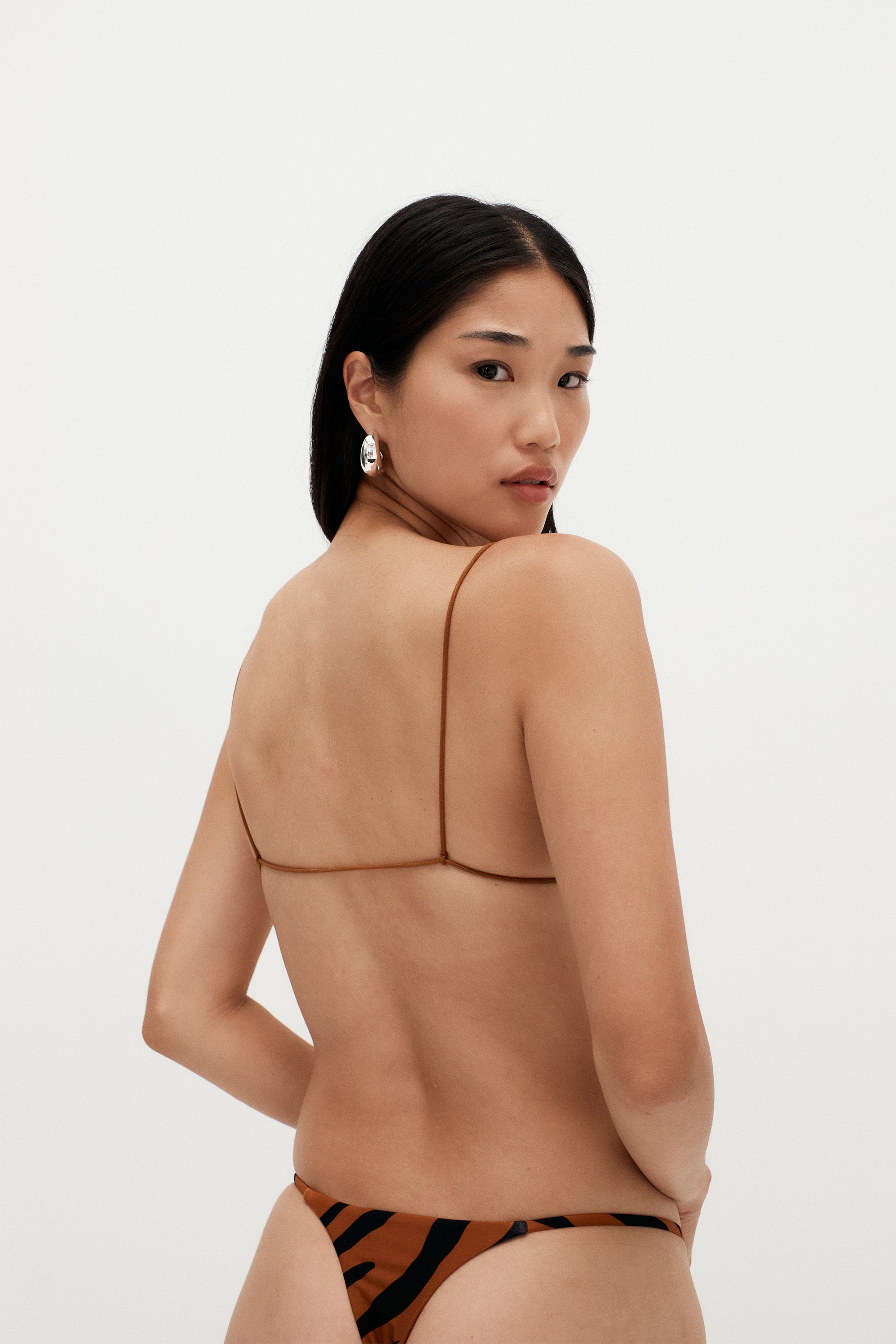 Fine Strap Triangle Top | Brown Zebra
