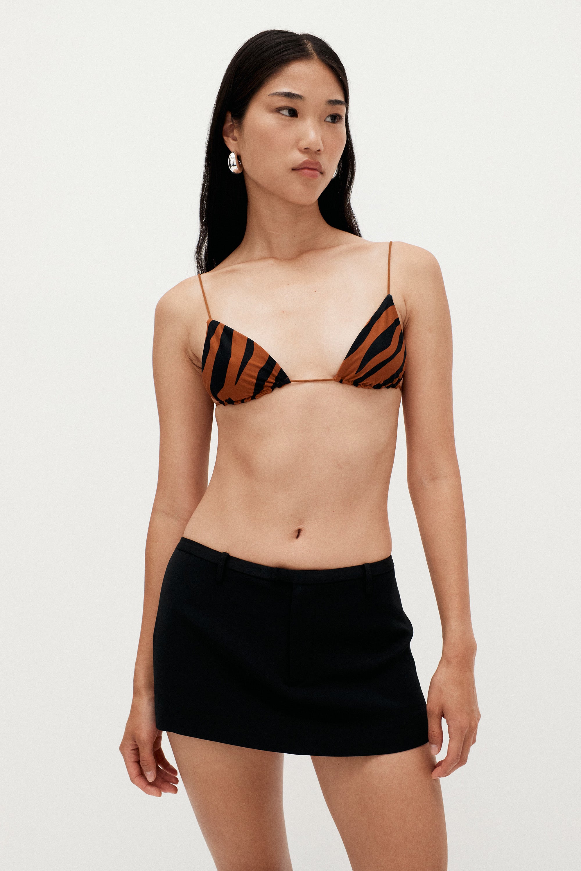 Fine Strap Triangle Top | Brown Zebra