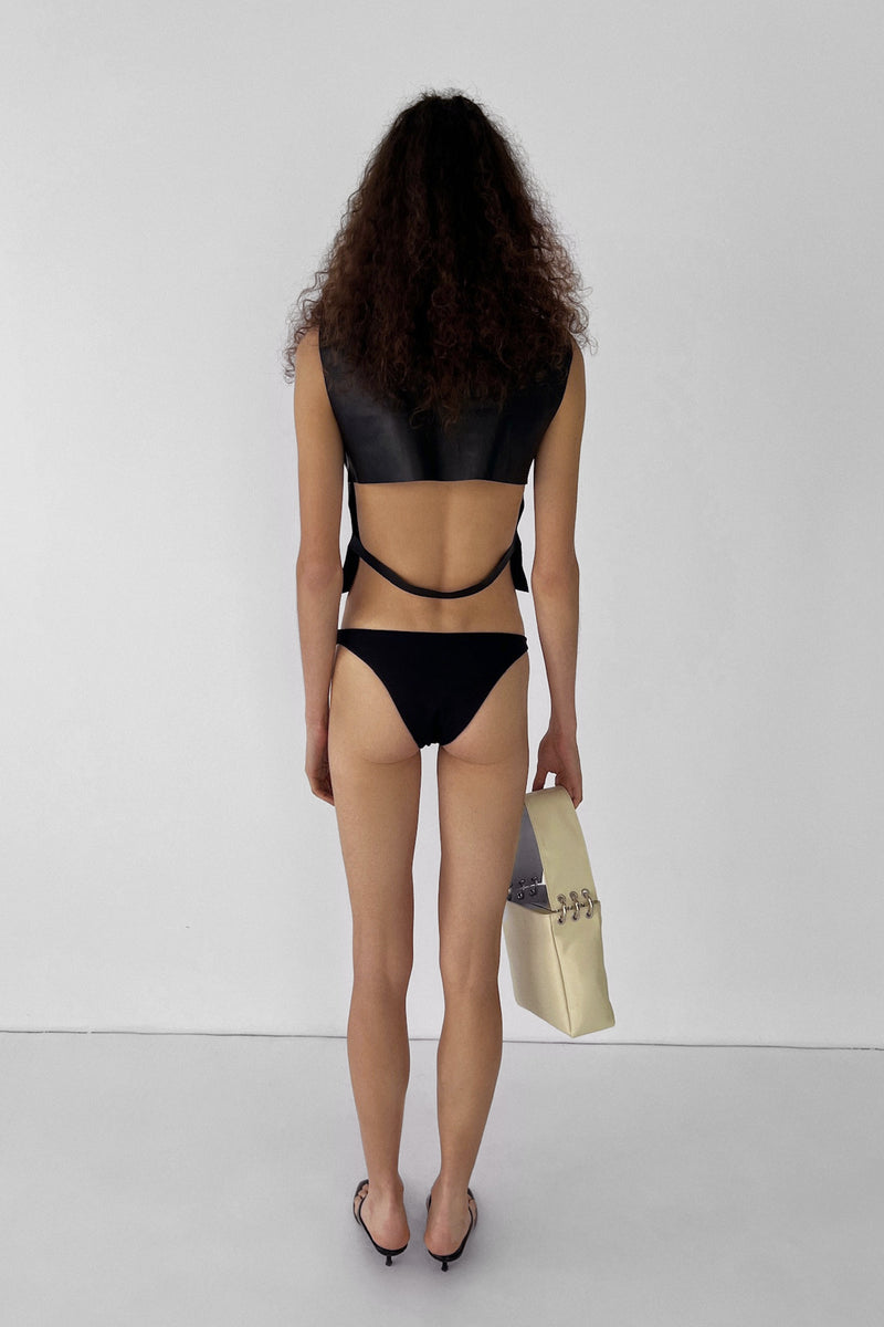 High Collar Leather Top | Black