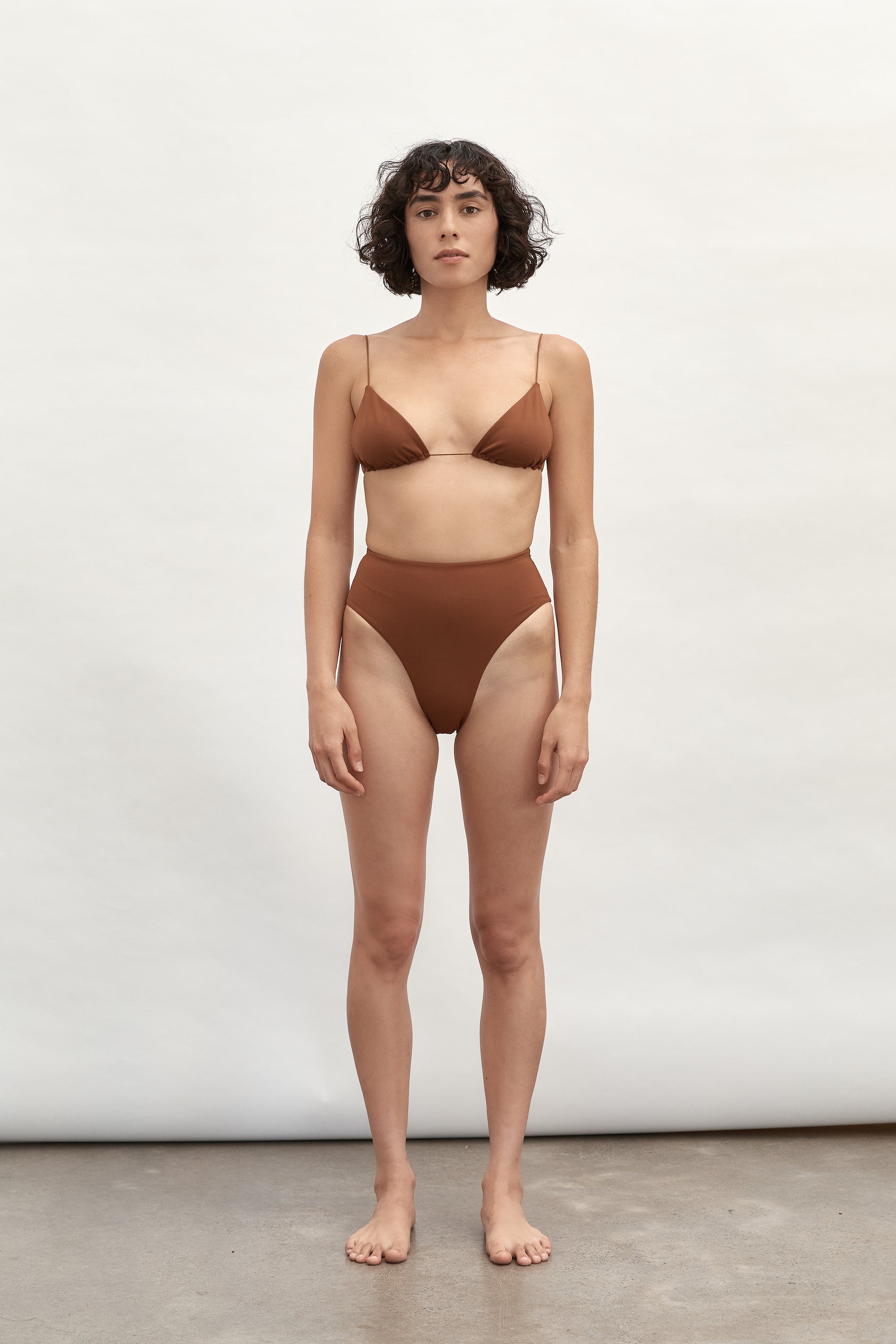 Ziah Swim | Fine Strap Triangle Top | Truffle