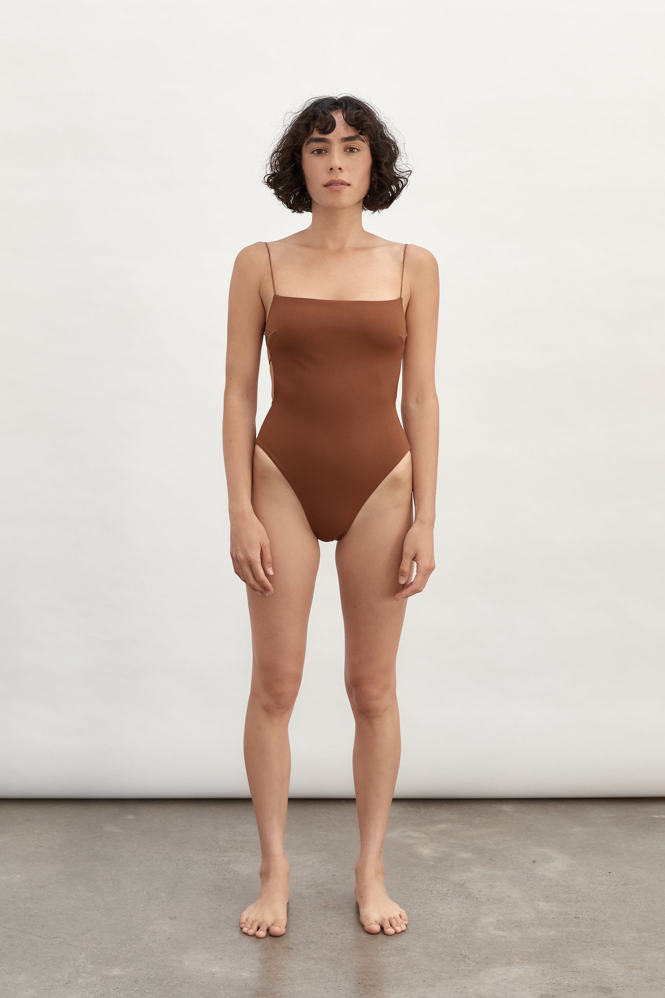 Ziah Swim | Fine Strap One Piece | Truffle
