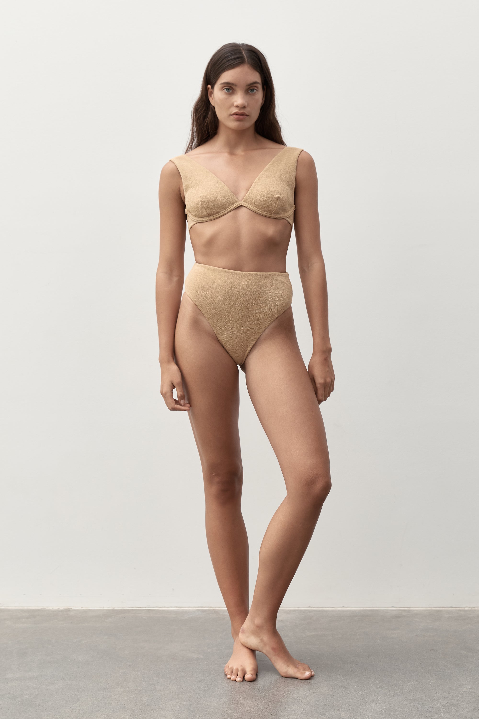 Ziah Swim | Lara Plunge Top Bouclê | Caramello