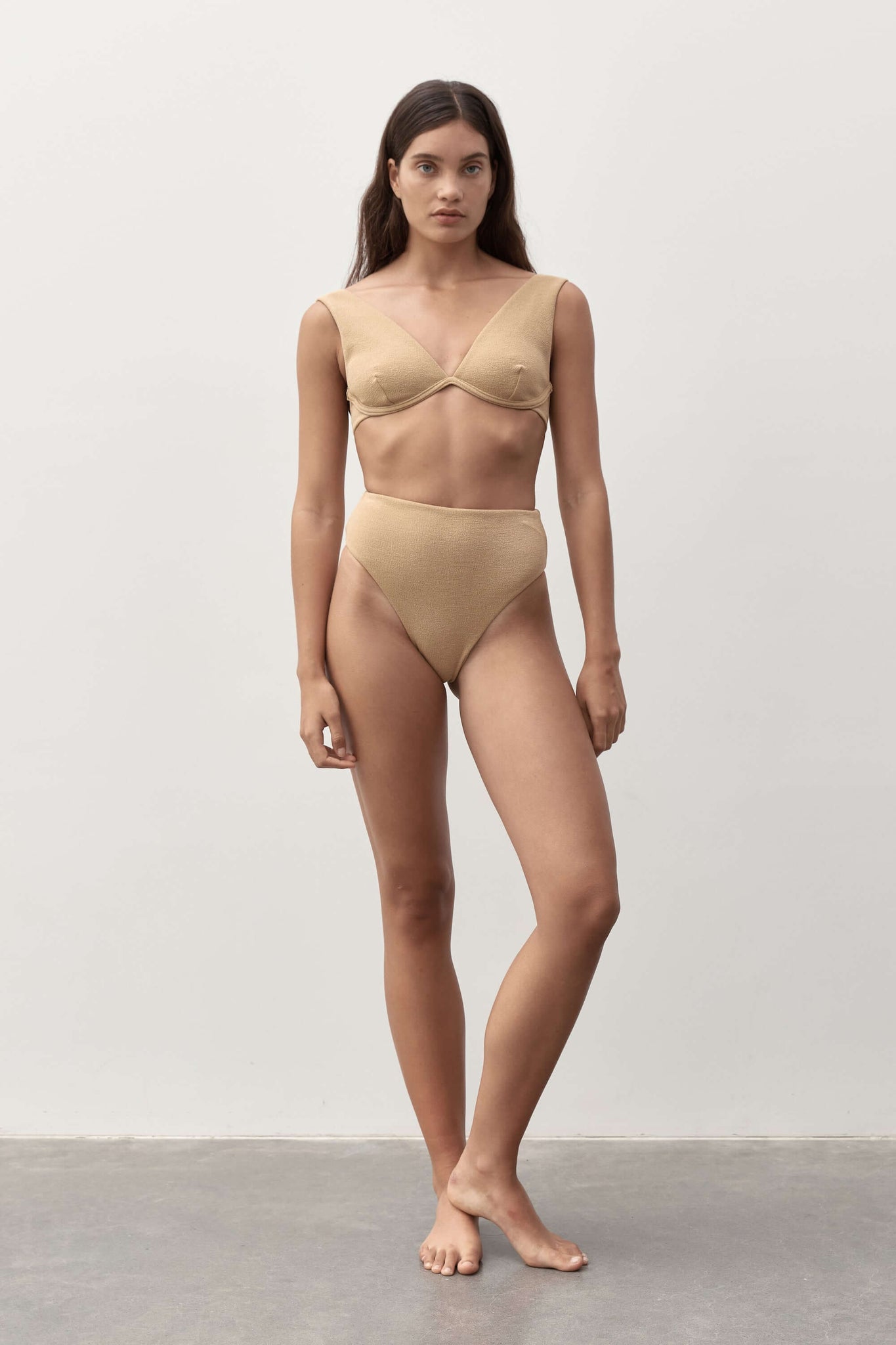 Ziah Swim | 90'S High Waist Bottom Bouclê | Caramello