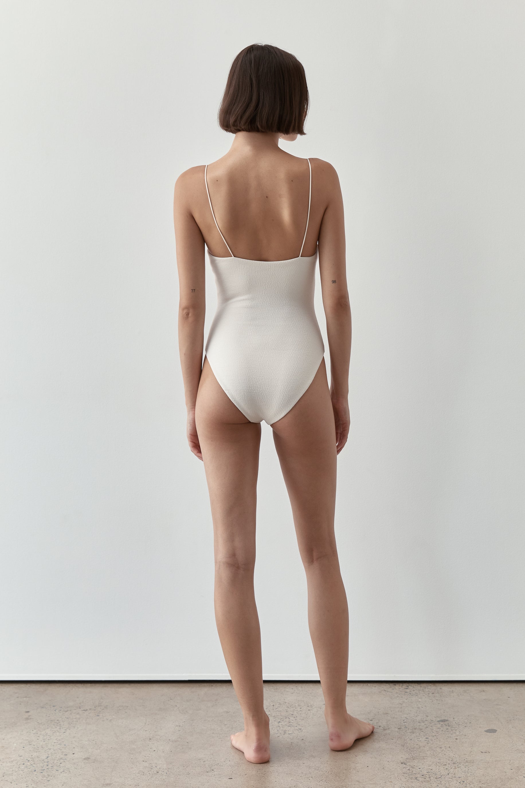 Ziah Swim | Fine Strap Almond One Piece Bouclê | Ecru