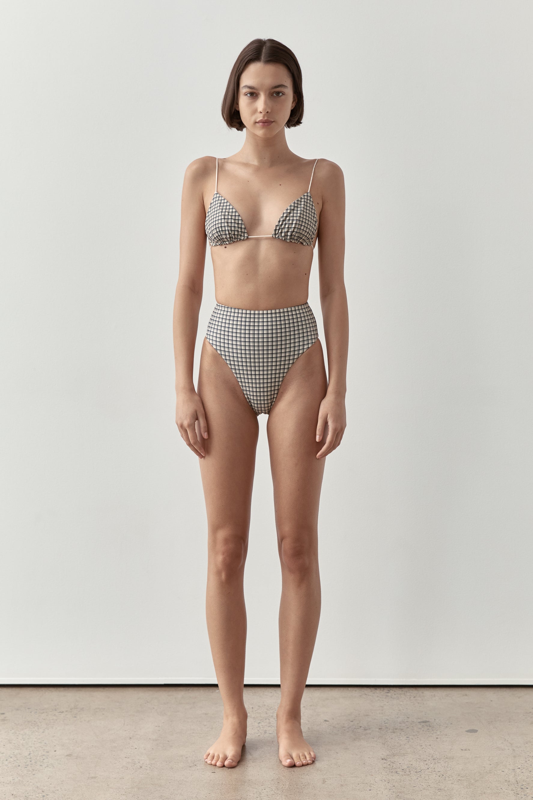 Ziah Swim | Fine Strap Triangle Top | Bijou Check