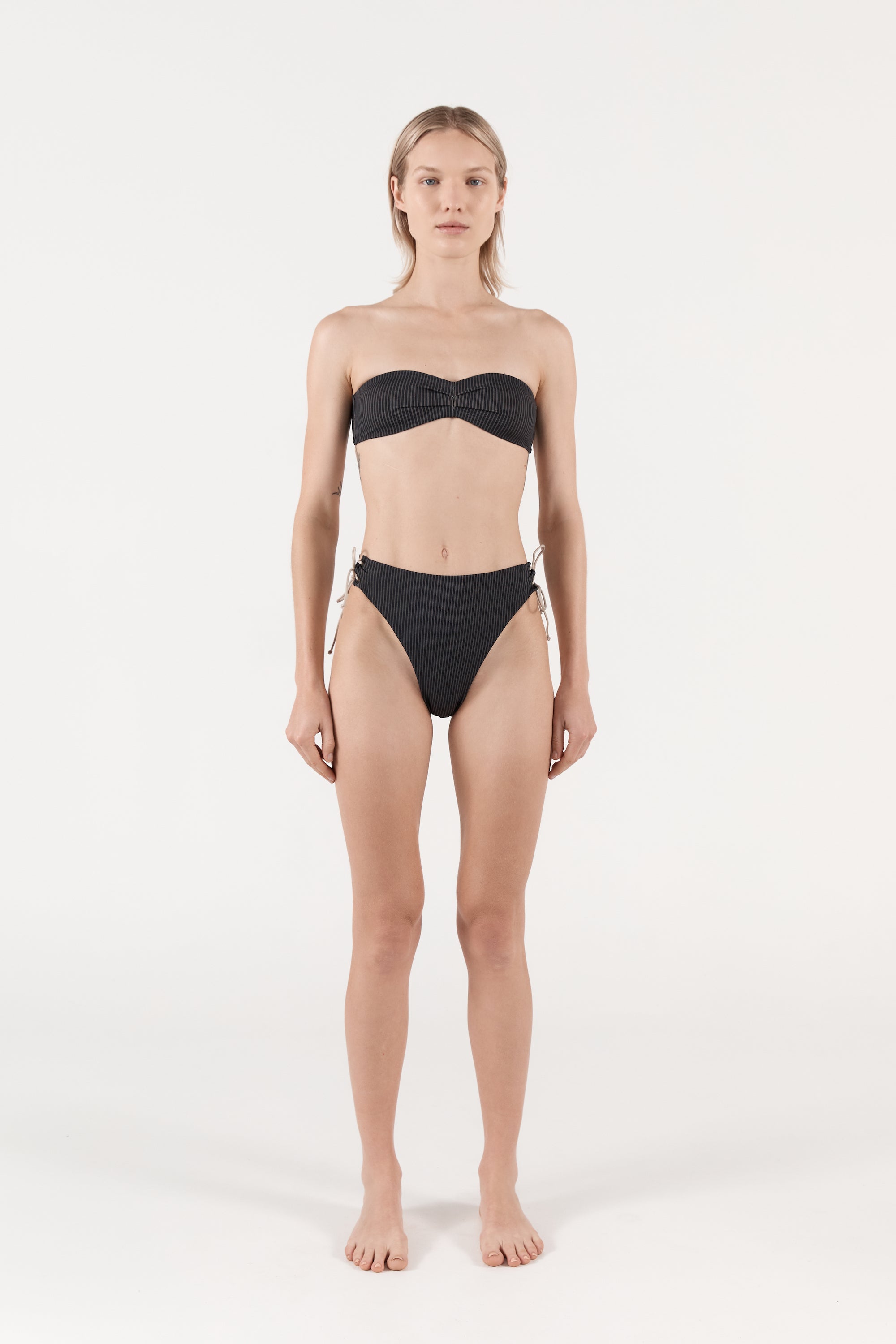 Ziah Swim | Goulue Tie Detail Bottom | Pinstripe